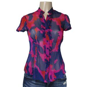 DIANE VON FURSTENBERG Silk Sheer Chiffon FUCHSIA Pink Quiet Luxury Blouse Top 4